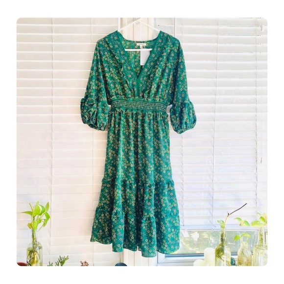 ★ NWT Max Studio V-Neck Empire Waist Dress - Green ★ - Picture 3 of 17
